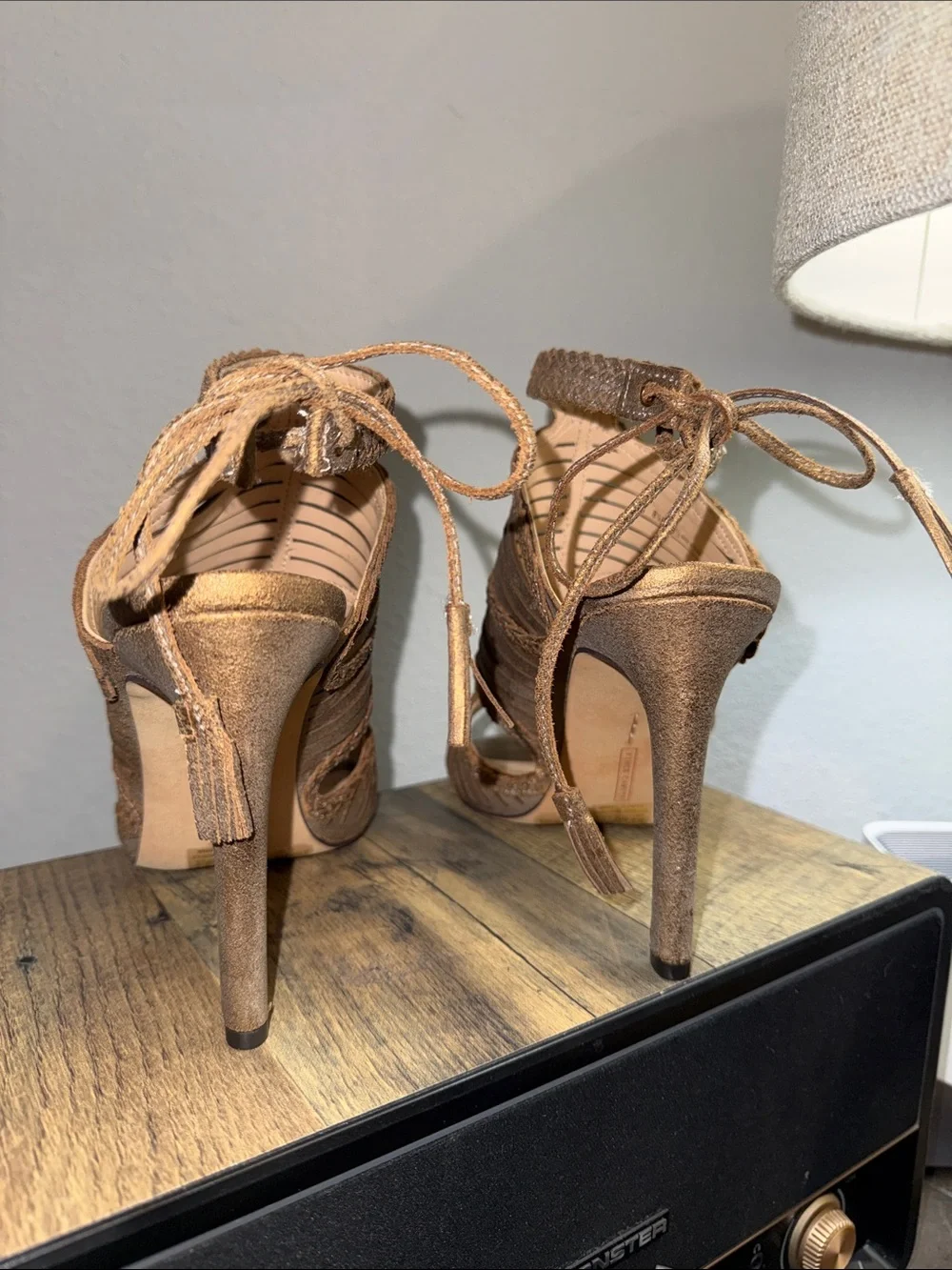 Vince Camuto Metallic Bronze Lace-Up High Heel Sandals